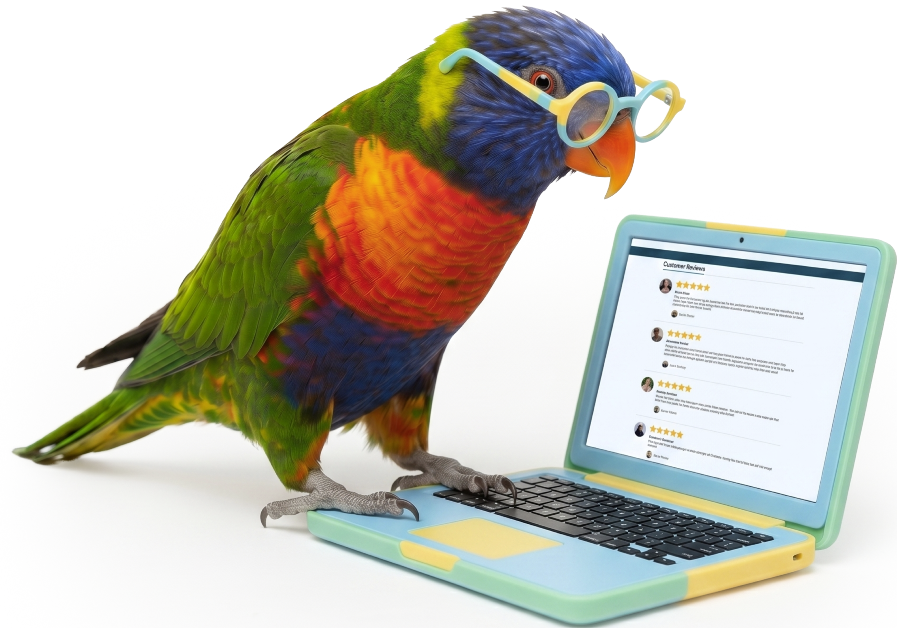 Parakeet mascot with suitcase