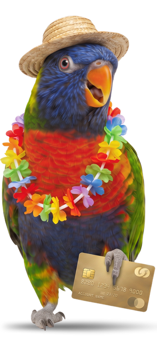 Parakeet mascot with credit card