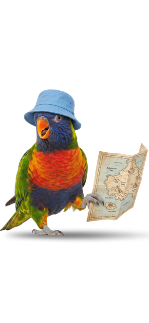 Parakeet mascot with map